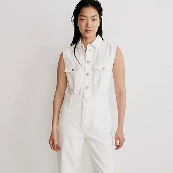 madewell white denim sleeveless jumpsuit size M - Picture 1 of 4